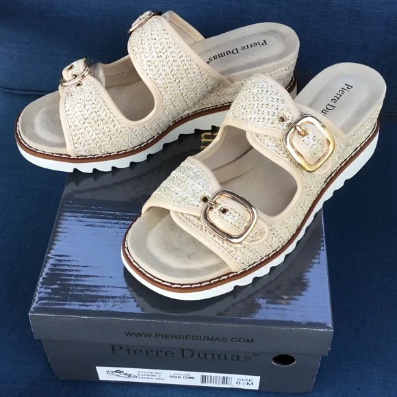 Pierre Dumas Women's Double Buckle Sandals NIB - Picture 2 of 7